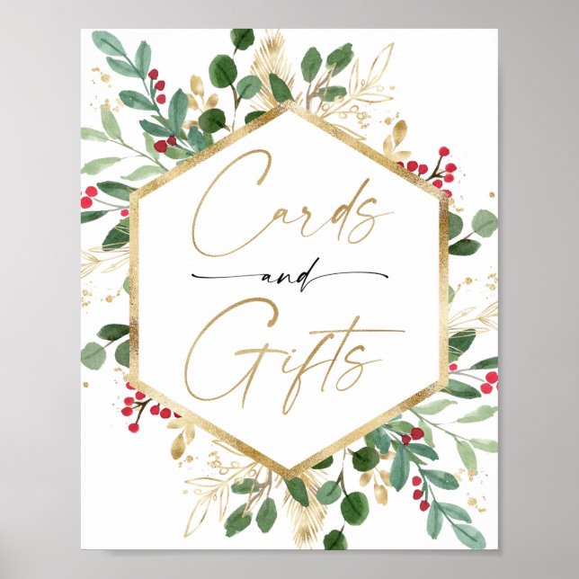 Cards gifts sign Christmas red gold baby shower (Front)