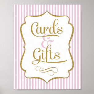 Cards & Gifts Sign Pink Gold Stripe