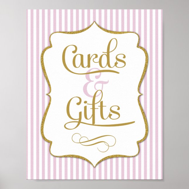 Cards & Gifts Sign Pink Gold Stripe (Front)