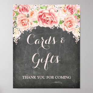 Cards Gifts Sign Pink Watercolor Floral Chalkboard