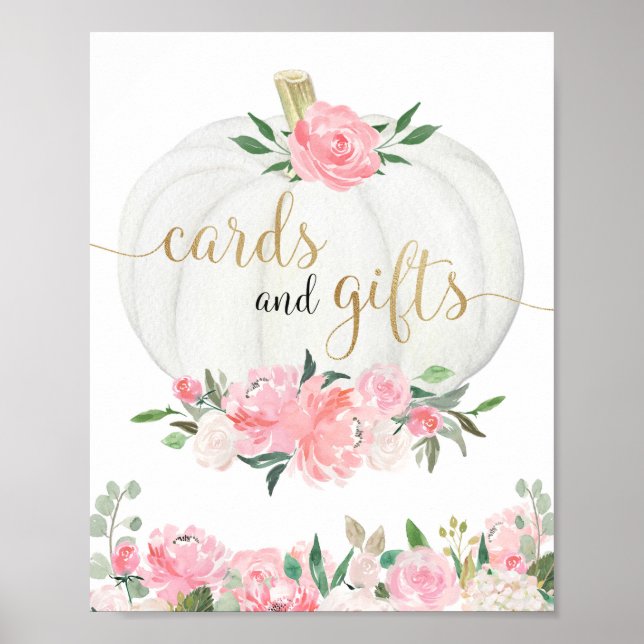 Cards gifts sign pumpkin pink gold baby shower (Front)