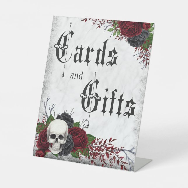 Cards & Gifts, Skull and Roses, Gothic Wedding Pedestal Sign (Front)