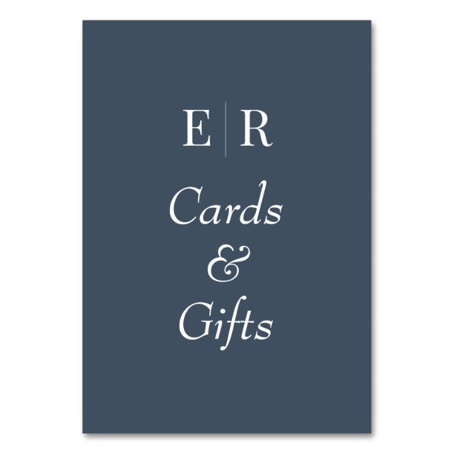 Cards & Gifts Slate Blue Monogram Table Sign (Front)