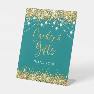 Cards & Gifts Teal Gold Pedestal Sign