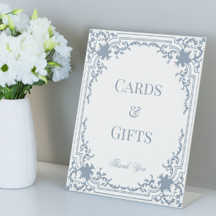 Cards Gifts Vintage Dusty Blue Frame Antique White Pedestal Sign