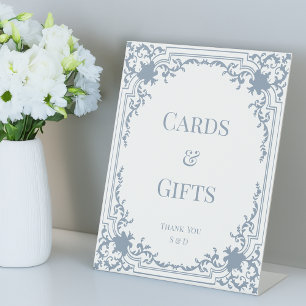 Cards Gifts Vintage Wedding Dusty Blue Frame White Pedestal Sign
