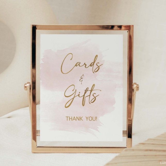 Cards & Gifts Watercolor Blush & Gold Shower Sign (Cards & Gifts Watercolor Blush & Gold Shower Sign)