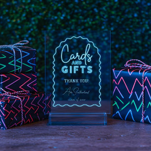 Cards & Gifts Wavy Blue Neon Graduation Party Acrylic Sign