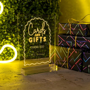 Cards & Gifts Wavy Yellow Neon Graduation Party Acrylic Sign