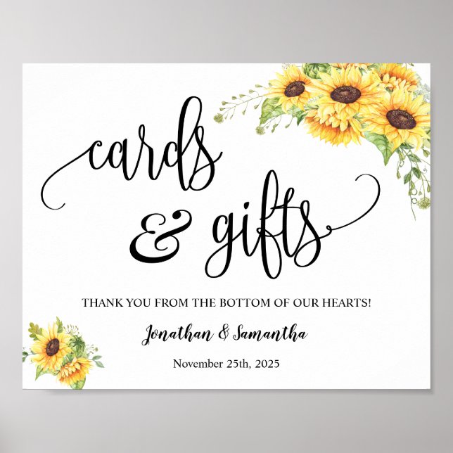 Cards & Gifts wedding reception sunflowers sign (Front)