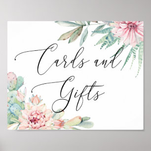 Cards & Gifts Wedding Script Sign   Floral Cactus