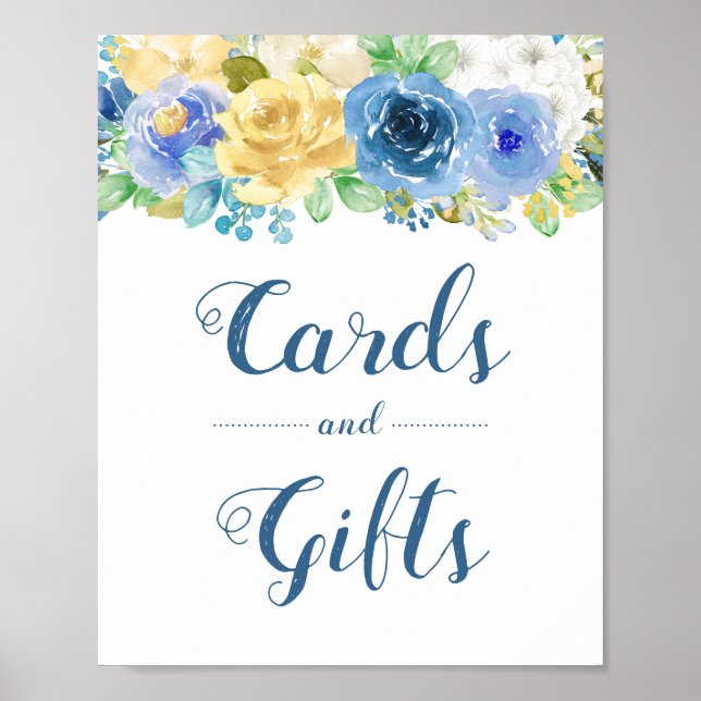 Cards Gifts Wedding Sign Blue Yellow Floral (Front)