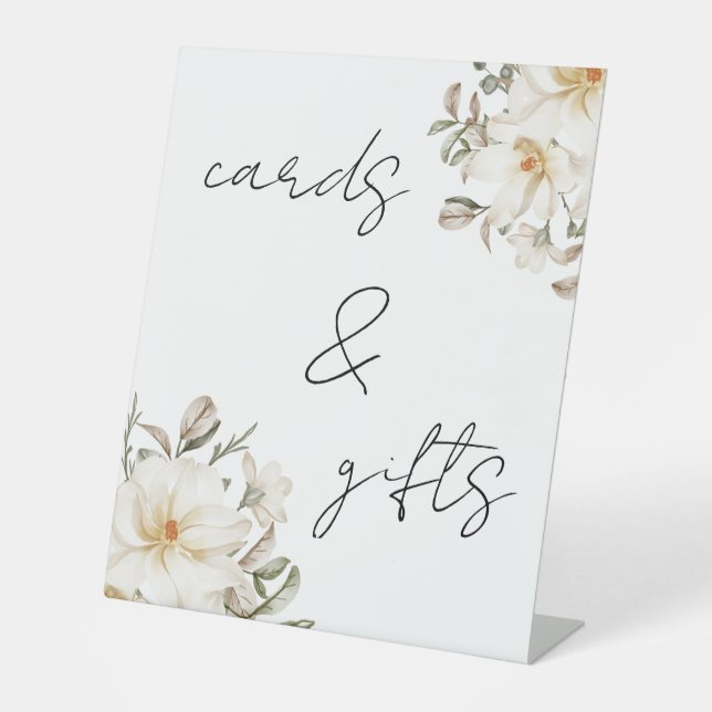 Cards & Gifts White Floral Bridal Shower Script Pedestal Sign (Front)