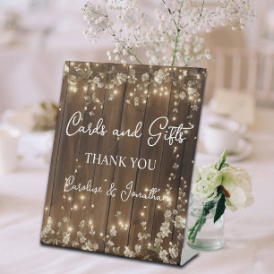 Cards & Gifts Wood Sign String Lights White Floral