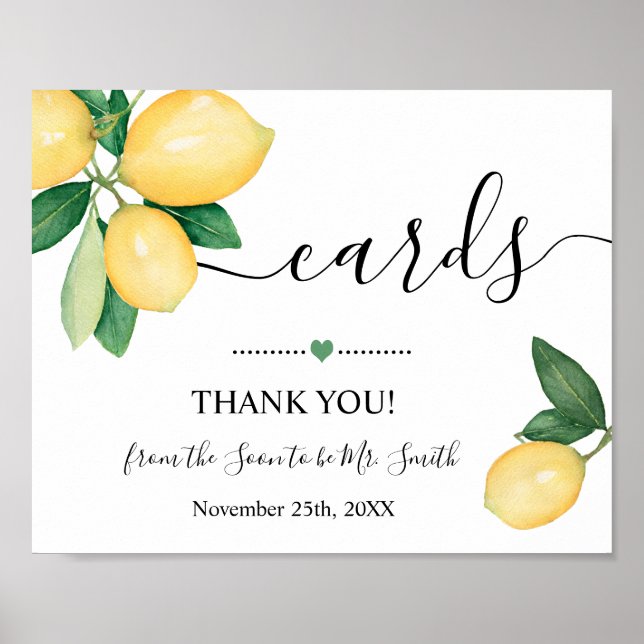 Cards Sign Lemons Bridal Shower Wedding reception (Front)