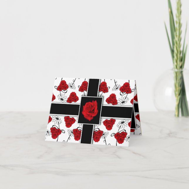 Cards template - customisable red roses (Front)