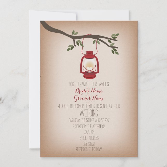 Cardstock Inspired Camping Lantern Wedding Invitation (Front)