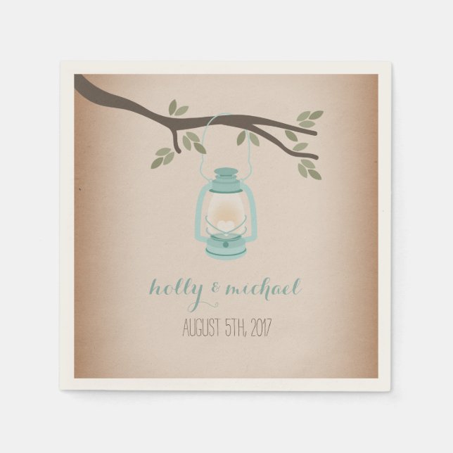 Cardstock Inspired Light Blue Camping Lantern Napkin (Front)
