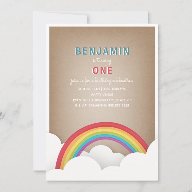 Cardstock Inspired Rainbow Clouds Birthday Invitation (Front)