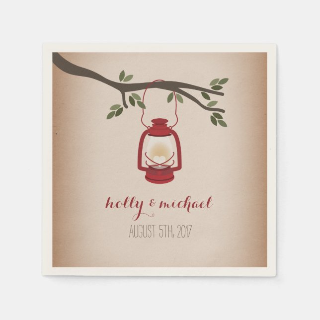Cardstock Inspired Red Camping Lantern Wedding Napkin (Front)