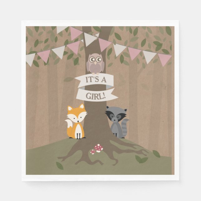 Cardstock Inspired Woodland Baby Shower - Girl Napkin (Front)