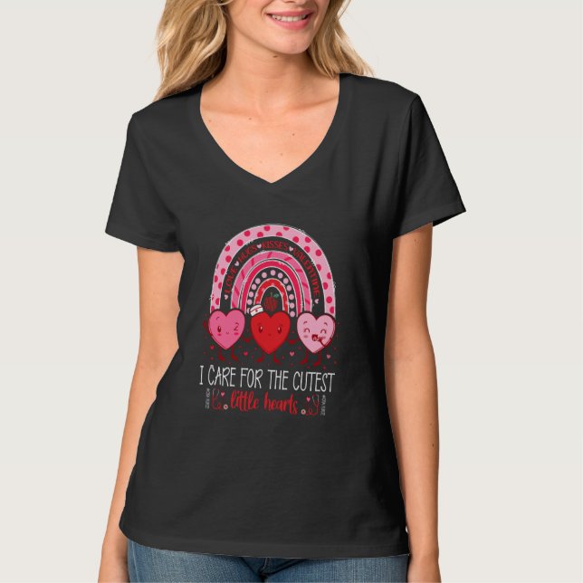 Care For Cutest Little Hearts CNA Nurse Valentines T-Shirt (Front)