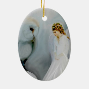 Care Guardian Angel and White Owl by Amelia Carrie Ceramic Tree Decoration
