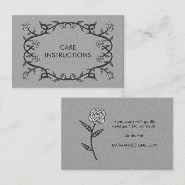 CARE INSTRUCTIONS Chic Elegant Rose Frame Floral  Business Card (Front/Back)