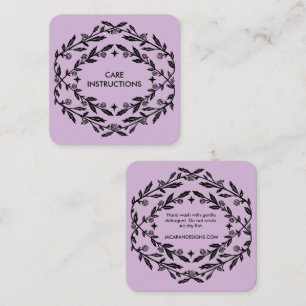 CARE INSTRUCTIONS Chic Elegant Rose Frame Floral Square Business Card