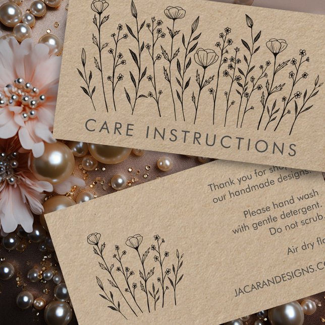 CARE INSTRUCTIONS Chic Elegant Wildflower Kraft Business Card (CARE INSTRUCTIONS Chic Elegant Wildflower Kraft Business Card
)