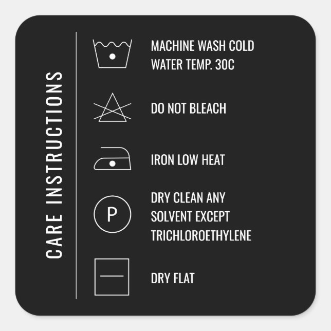 Care Instructions Clothing Product Square Stickers (Front)
