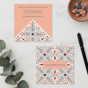 CARE INSTRUCTIONS Elegant Floral Tiles Geometric Square Business Card