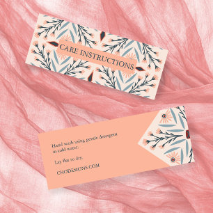 Care INSTRUCTIONS Elegant Floral Tiles Pink Mini Business Card