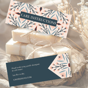 Care INSTRUCTIONS Elegant Floral Tiles Pink Mini Business Card