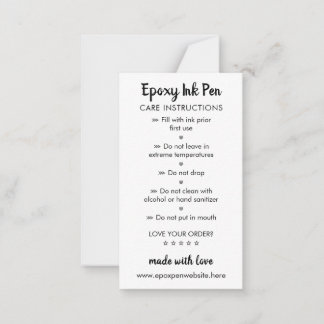 Care Instructions for Epoxy Pen Card