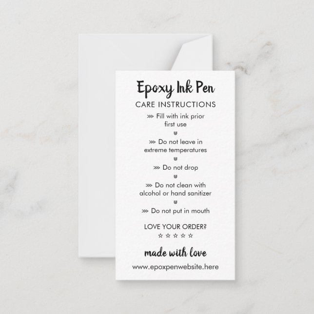 Care Instructions for Epoxy Pen Card (Front)