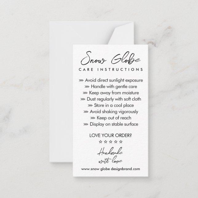 Care Instructions for Snow Globe Card (Front)