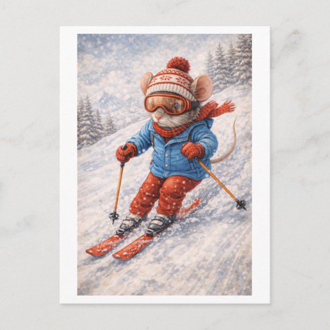 Career Mouse as Skier Postcard (Front)