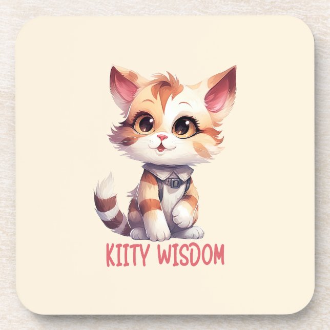 Carefree Cat Attitude – Playful Feline Design Coaster (Front)