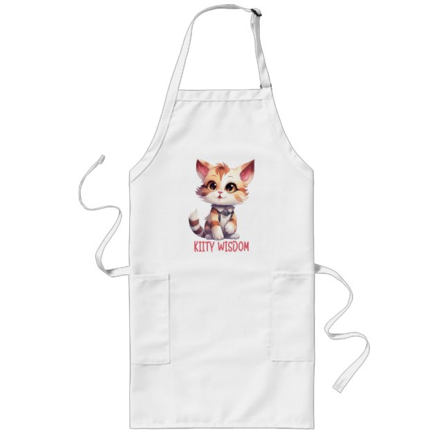 Carefree Cat Attitude – Playful Feline Design Long Apron (Front)