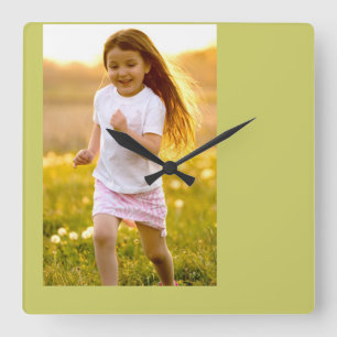 carefree happy girl running at sunset photo clock