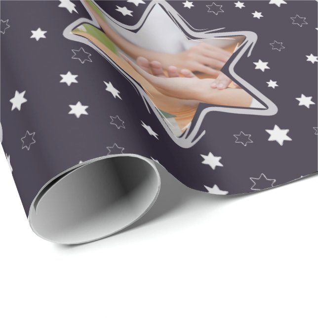  Caregiver Custom Photo Christmas Stars Wrapping Paper (Roll Corner)