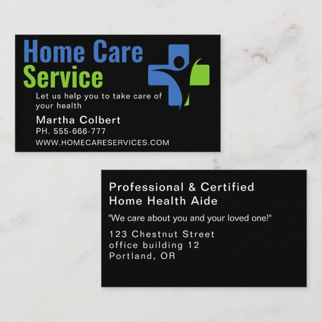 Caregiver Elderly Home Aide Business Card (Front/Back)