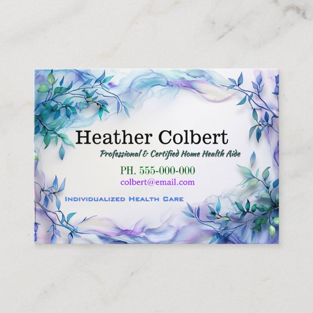 Caregiver Flowing Friendly Professional Cool  Business Card (Front)