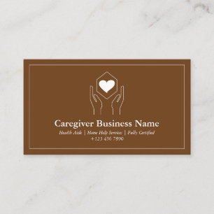 Caregiver heart hand brown qr code business card