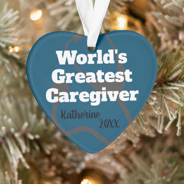 Caregiver Heart Shaped Blue Customized Christmas Ornament (Tree)