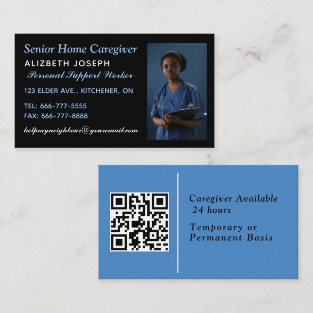 Caregiver Helpful Assistant photo QR Code Business Card (Front/Back)
