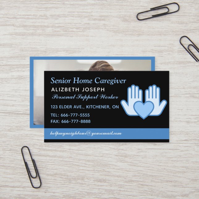 Caregiver Home Help Nurse photo modern Business Card (Front/Back In Situ)