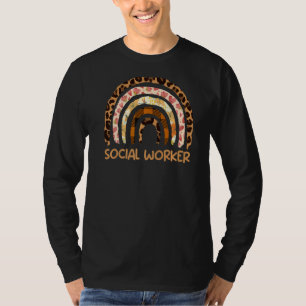 Caregiver leopard look rainbow I am social worker T-Shirt