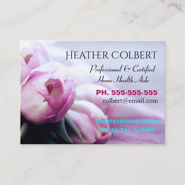 Caregiver  Pretty Pink Tulips Happy Professional Business Card (Front)